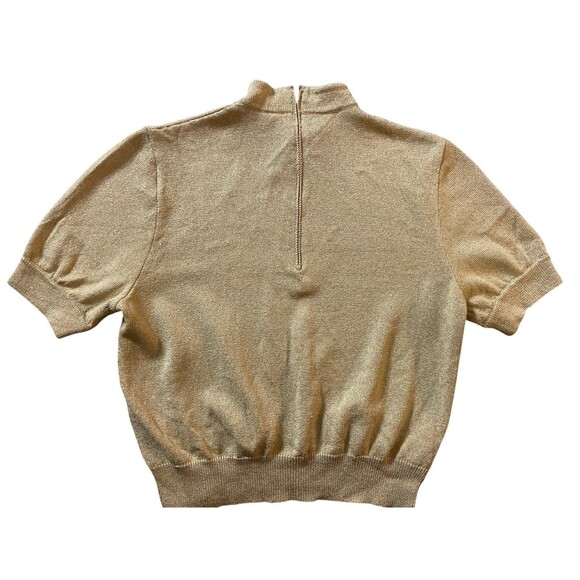 St John Basics by Marie Gray Gold Metallic Knit Top Mock Neck Short Sleeve M USA - Picture 6 of 9